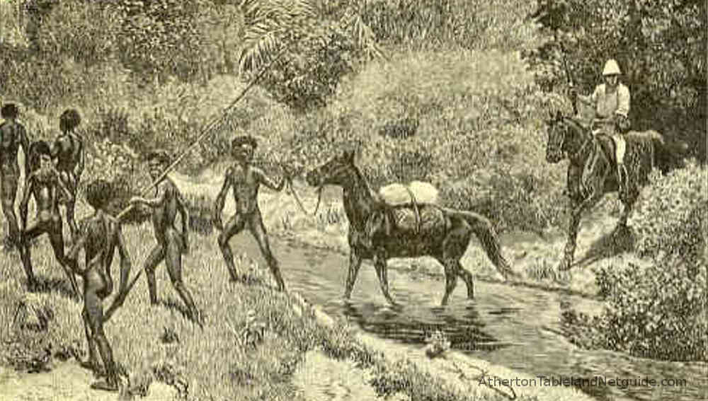 sketch of Carl Lumholtz with group of aborigines