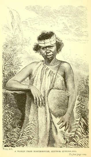 A woman from Maryborough, Central Queensland. Original illustration from Lumholtz, 1889