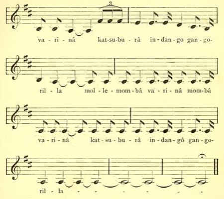 a musical score written by Carl Lumholtz including lyrics of an aboriginal song from 
north Queensland: part 2