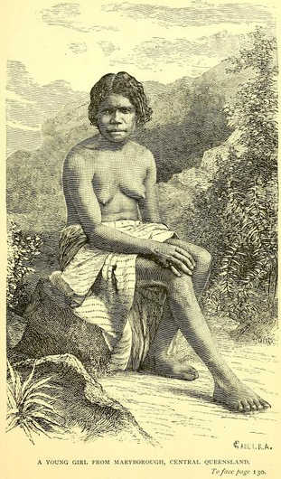 A  young woman from Maryborough, Central Queensland. Original illustration from Lumholtz, 1889