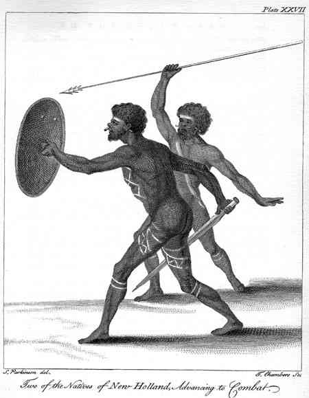 sketch of Australian natives in combat