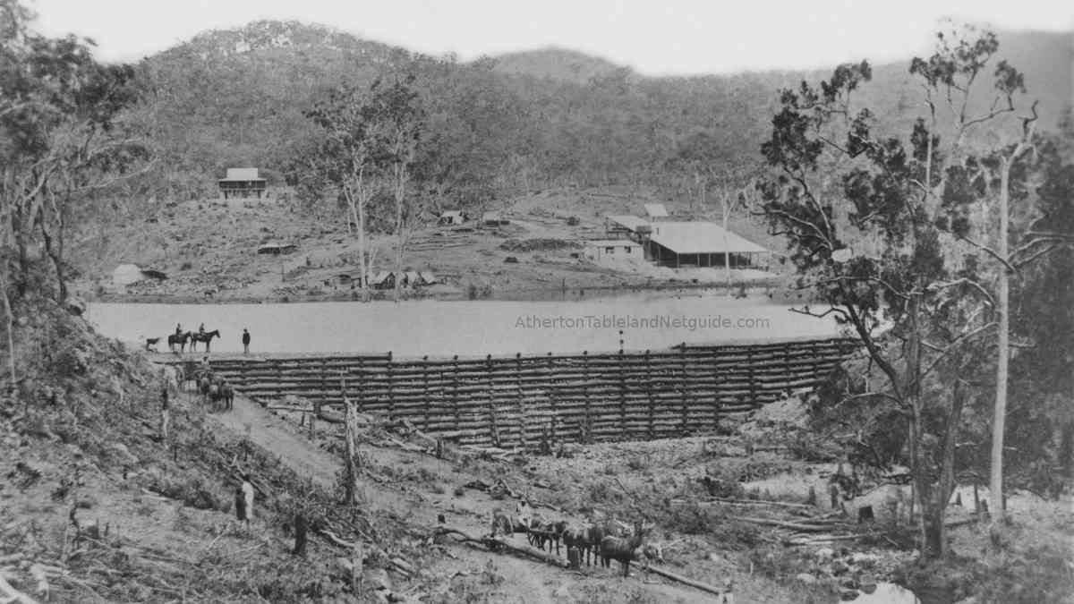 dam, mill, and house of John Moffat in 1884