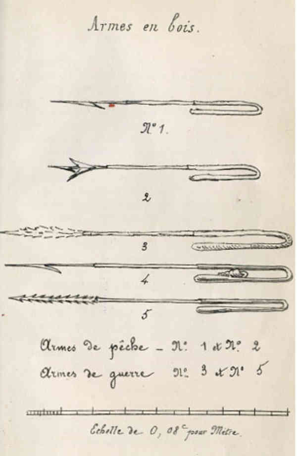 Drawing of aboriginal spears from Cape York